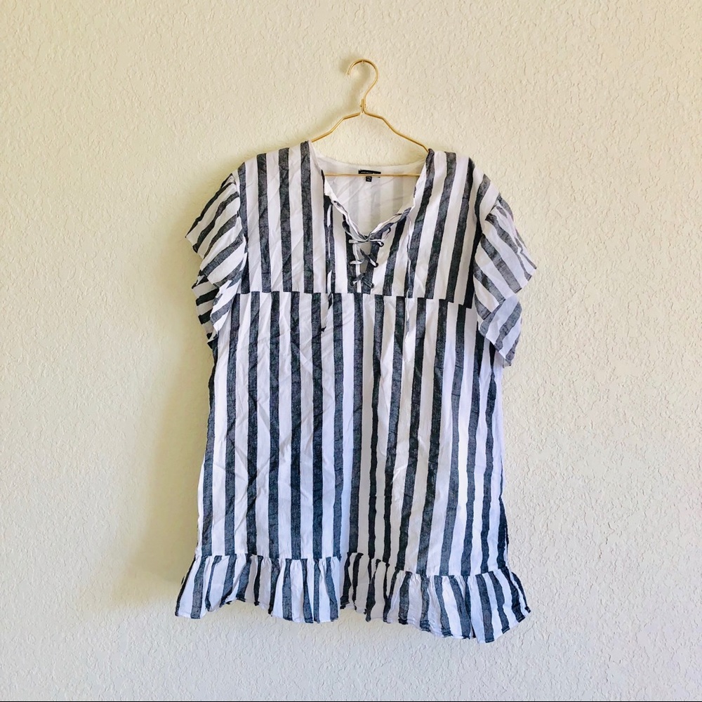 Who What Wear Plus Striped Ruffle Shift Dress